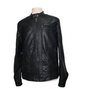 American Culture Faux Leather Motorcycle Jacket Mens Sz M Color Black Mock Neck
